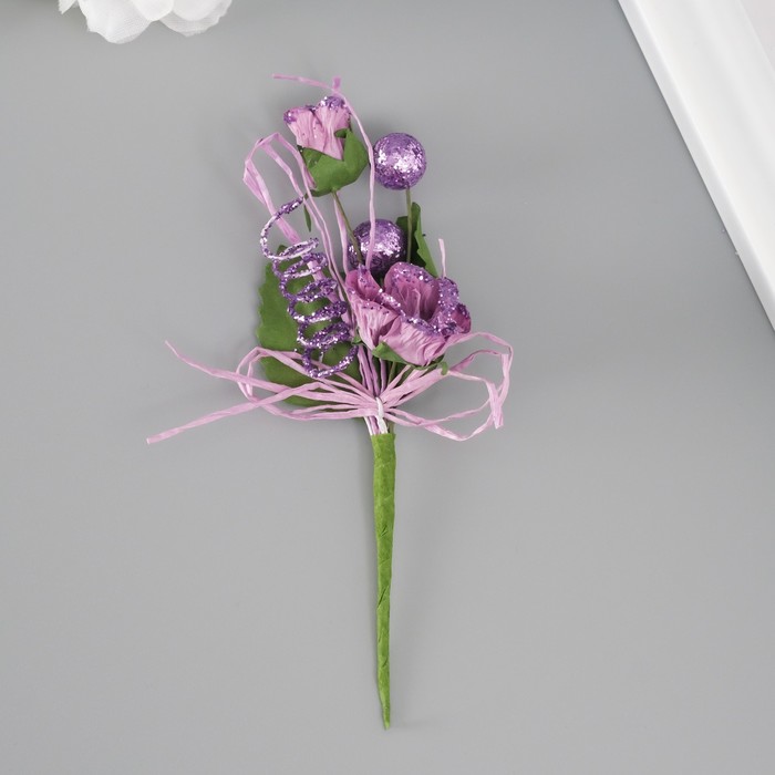 Букет декоративный "Розочка" с блеском, 5х9 см, сиреневый - Фото 1
