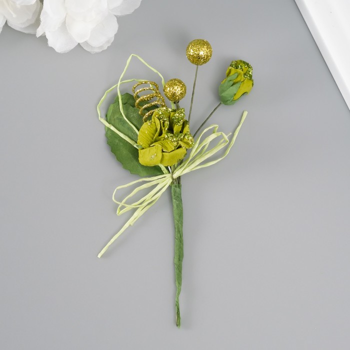 Букет декоративный "Розочка" с блеском, 5х9 см, салатовый - Фото 1