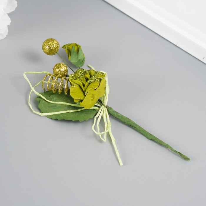Букет декоративный "Розочка" с блеском, 5х9 см, салатовый