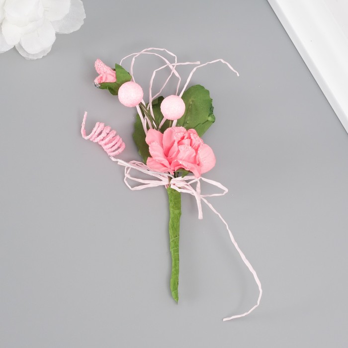 Букет декоративный "Розочка" с блеском, 5х9 см, розовый - Фото 1