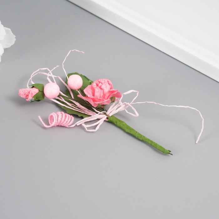 Букет декоративный "Розочка" с блеском, 5х9 см, розовый