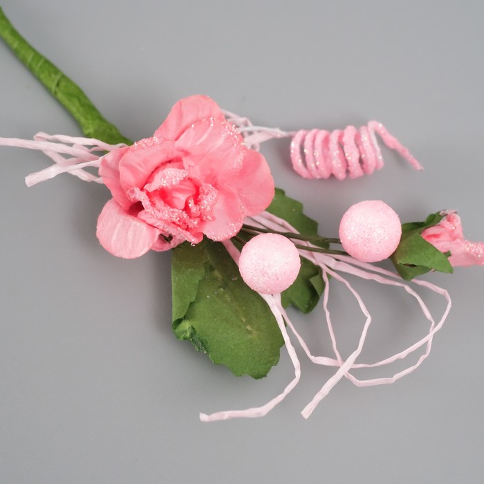Букет декоративный "Розочка" с блеском, 5х9 см, розовый