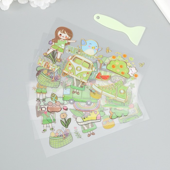 Наклейка пластик "Детство" МИКС набор 6 листов и лопатка12,5х16,5 см
