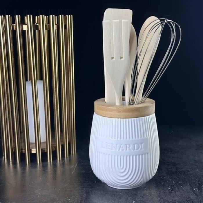 Набор кухонных принадлежностей Lenardi Bamboo, на подставке, 5 предметов - Фото 1