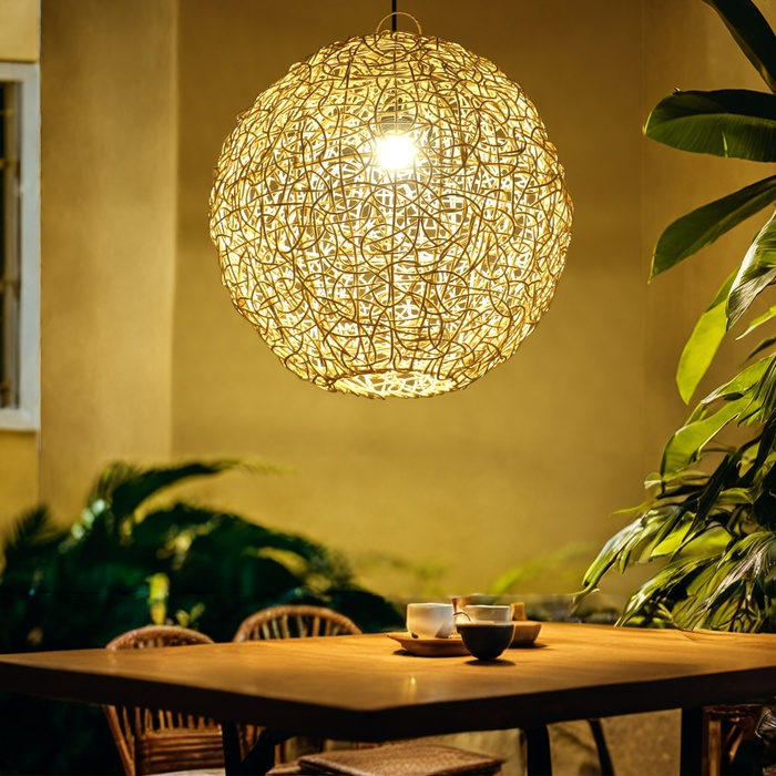 Светильник потолочный из ротанга «Сфера», 1×120 Вт, Е27, 50×50×50 см