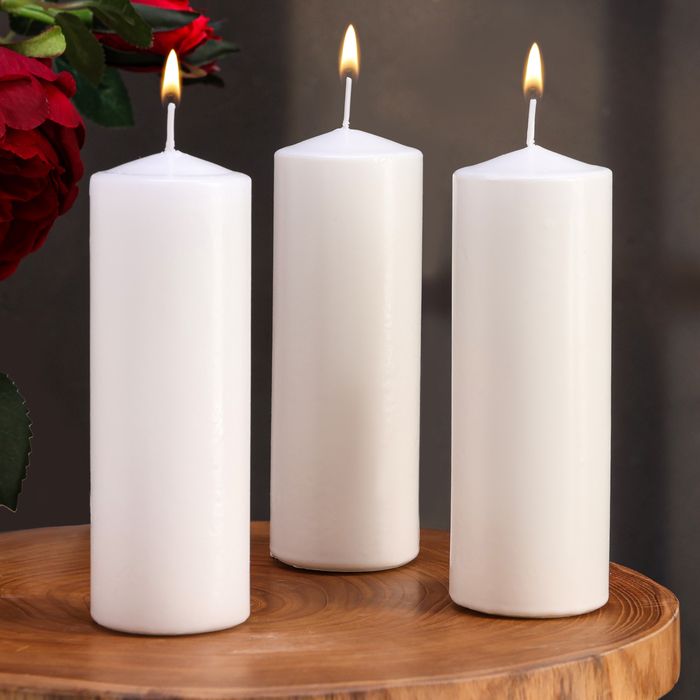 Набор свечей цилиндров, 5х15 см, 3 шт, белая - Фото 1