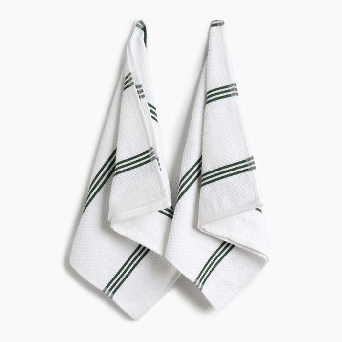 Набор полотенец Этель Green Stripe 40х71см - 2 шт,цв. зелёный, хл. 100%