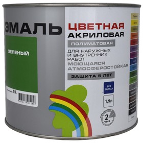 Эмаль акриловая полуматовая 220  "COLORS" зеленый 1,9 л