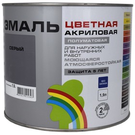 Эмаль акриловая полуматовая 220  "COLORS" серый 1,9 л