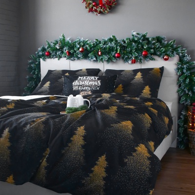 Постельное бельё евро «Этель» Golden Christmas, бязь