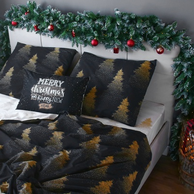 Постельное бельё евро «Этель» Golden Christmas, бязь