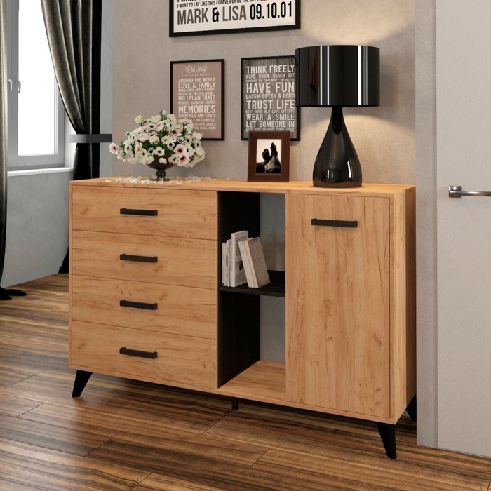 Комод - тумба для спальни «Светлана», 4 ящиков, 1 дверца, 1375×400×905 мм, цвет дуб золотой/венге - Фото 1