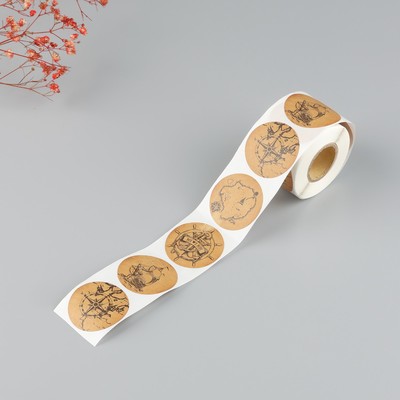 Бумажные крафт - наклейки в рулоне «Арт Узор. Море. Корабль», d=3.8 см, набор 252 шт.