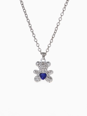 Кулон "Мишка" с сердечком, цвет бело-синий в серебре, 40 см