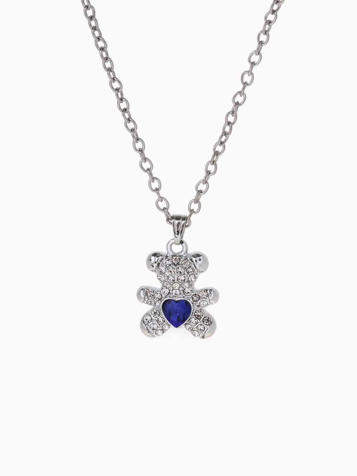 Кулон «Мишка» с сердечком, цвет бело-синий в серебре, 40 см - Фото 1