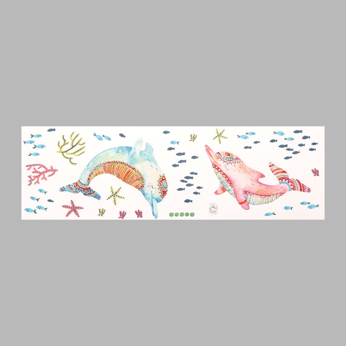 Наклейка пластик интерьерная цветная "Красочные морские дельфины" 30х90 см - Фото 1
