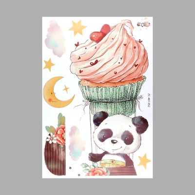 Наклейка интерьерная цветная «Панда с капкейком в облаках», пластик, 40×60 см