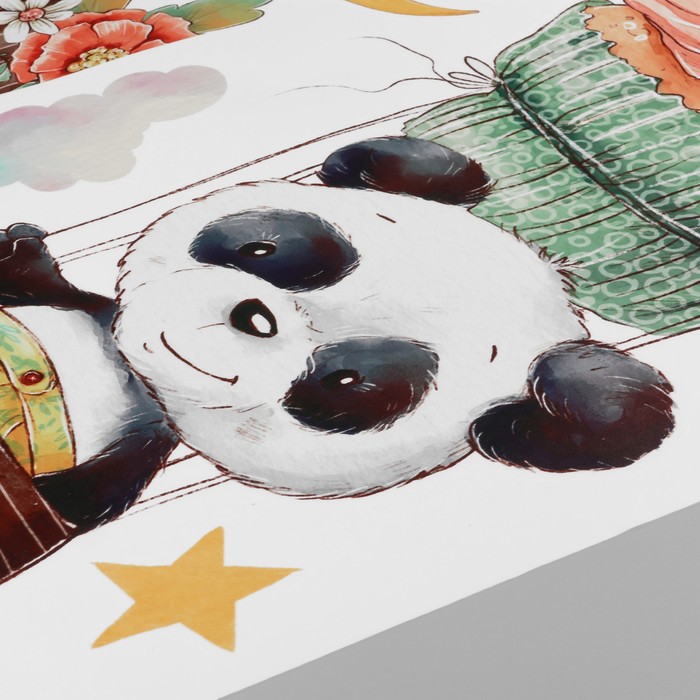 Наклейка пластик интерьерная цветная "Панда с капкейком в облаках" 40х60 см