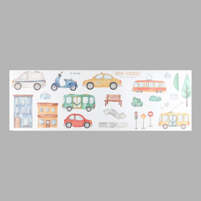 Наклейка пластик интерьерная цветная "Городской транспорт" 30х90 см - фото 1908150054