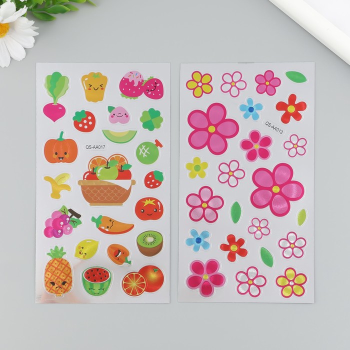 Наклейка пластик "Цветы/Овощи и фрукты" МИКС 9,5х17,5 см - Фото 1