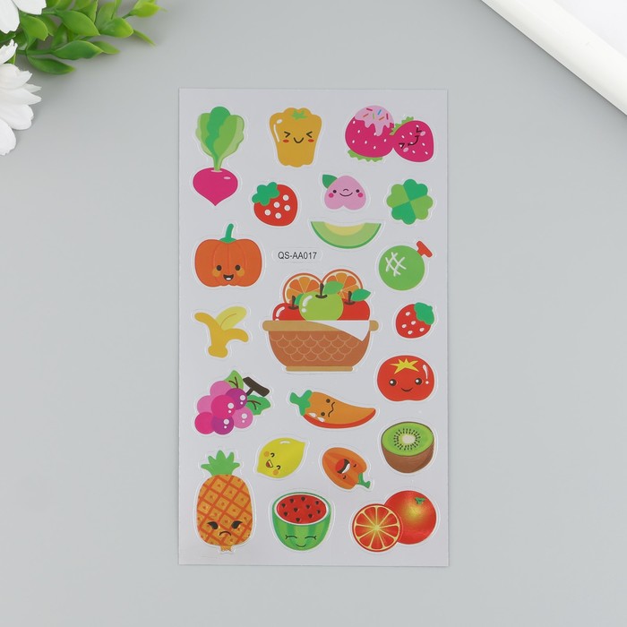 Наклейка пластик "Цветы/Овощи и фрукты" МИКС 9,5х17,5 см