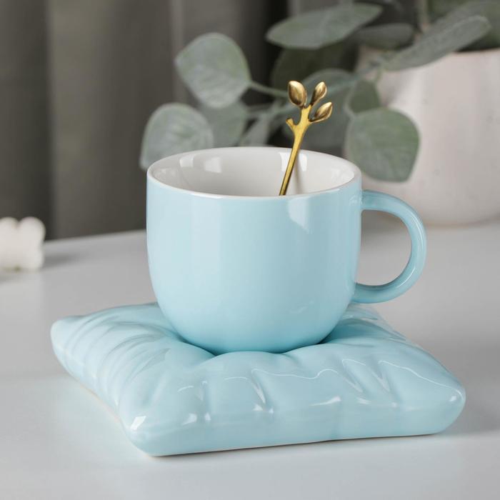 УЦЕНКА Чайная пара «Зефирка», чашка 250 мл, 11×8×7 см, блюдце 13 см, цвет голубой - Фото 1