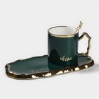 УЦЕНКА Чайная пара с ложкой «Роскошь», кружка 250 мл, 11×7,5×8 см, блюдце 23,5×13 см, цвет зелёный - Фото 2