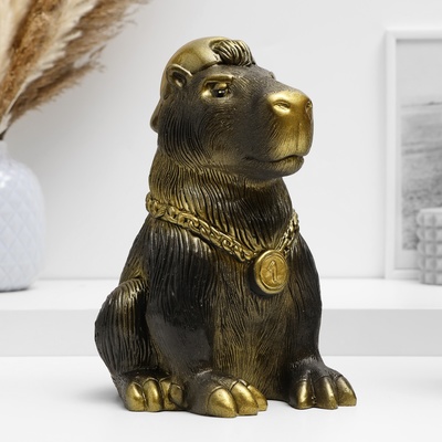 Копилка для денег «Капибара в кепке», гипс, черно-золотой, 22 см