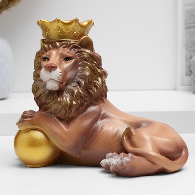Копилка для денег «Лев с короной и шаром лежит», гипс, 19 см