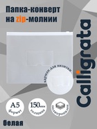 Папка-конверт на ZIP-молнии A5, 150 мкм, с карманом для визитки, прозрачная с белой молнией - Фото 1