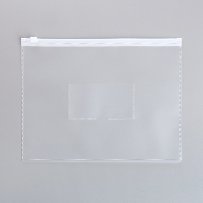 Папка-конверт на ZIP-молнии A5, 150 мкм, Calligrata, карман для визитки, прозрачная, белая молния
