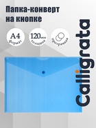 Папка-конверт на кнопке А4, 120 мкм, Calligrata, прозрачная, синяя - Фото 1
