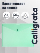 Папка-конверт на кнопке А4, 120 мкм, Calligrata, прозрачная, зелёный МИКС - Фото 1