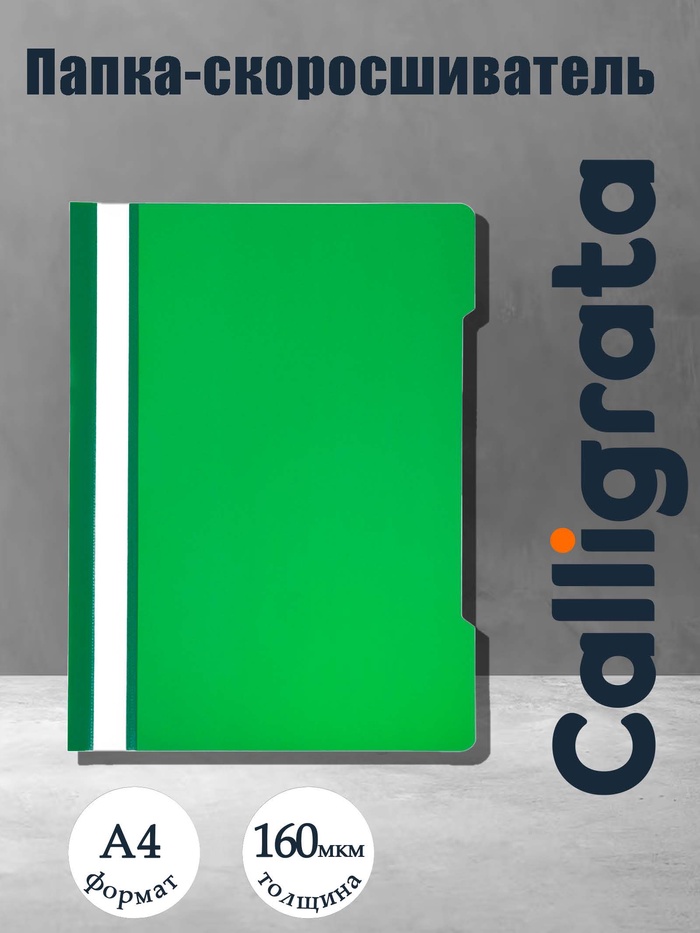 Папка - скоросшиватель Calligrata, А4, 160 мкм, зелёная, прозрачный верх - Фото 1