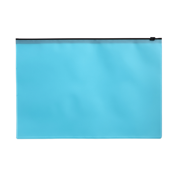 Папка-конверт на ZIP-молнии A4, 180 мкм, Calligrata Pastel, полупрозрачная, чёрная молния, голубая