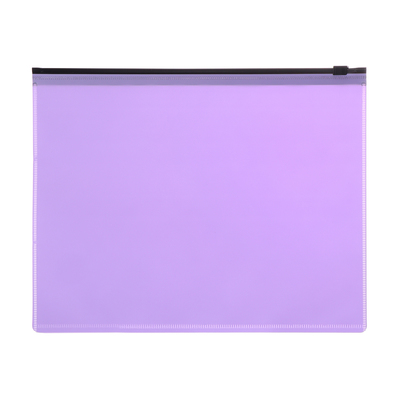 Папка-конверт на ZIP-молнии A5, 150 мкм, Calligrata Pastel, прозрачная, чёрная молния, фиолетовая