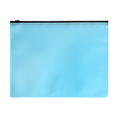Папка-конверт на ZIP-молнии A5, 150 мкм, Calligrata Pastel, прозрачная, чёрная молния, голубая