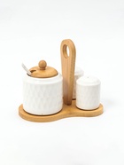 УЦЕНКА Набор керамический для специй на бамбуковой подставке BellaTenero «Герда», 3 предмета: солонка 120 мл, перечница 120 мл, сахарница с ложкой 220 мл, цвет белый - Фото 18