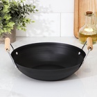УЦЕНКА Сковорода-WOK Доляна «Жаклин», d=24,5 см, деревянные ручки, цвет чёрный - Фото 1