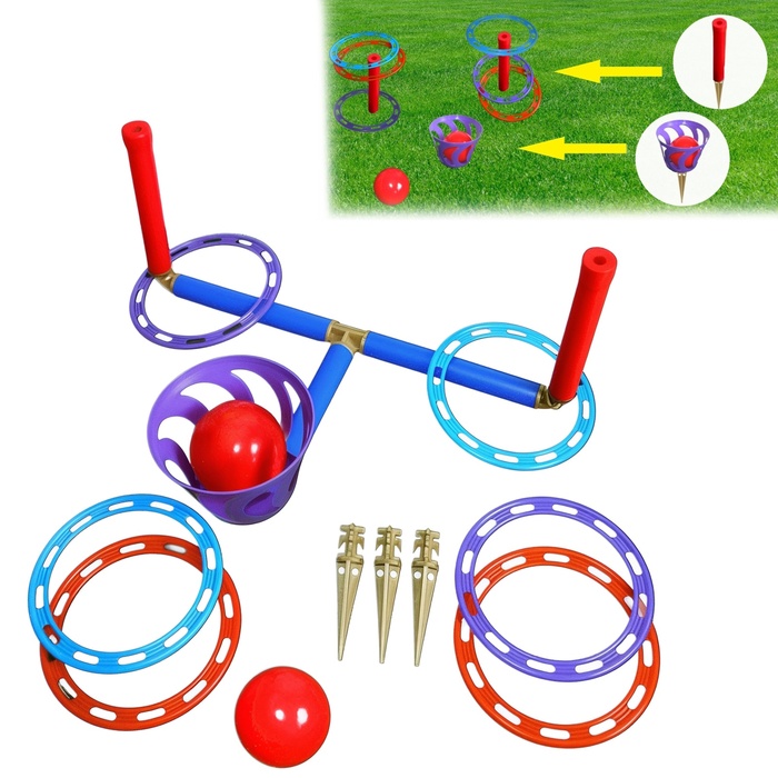 Игра "Кольцеброс - шароброс": 2 стойки, 6 колец, корзинка, 2 мяча, клин - 3 шт - Фото 1
