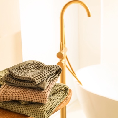 Полотенце вафельное SL HOME: Linen «Олива», 60×140 см, оливковое