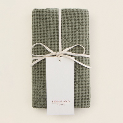 Полотенце вафельное SL HOME: Linen «Олива», 60×140 см, оливковое