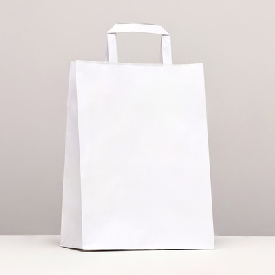 Пакет крафт без печати, белый, плоская ручка 22×12×25 см