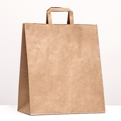 Пакет крафт без печати 32×18×32 см, плоская ручка