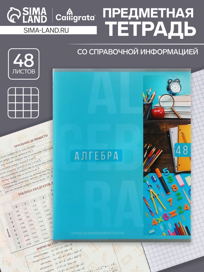Тетрадь предметная 48 листов в клетку Calligrata «Полоса. Алгебра», обложка мелованный картон - Фото 1