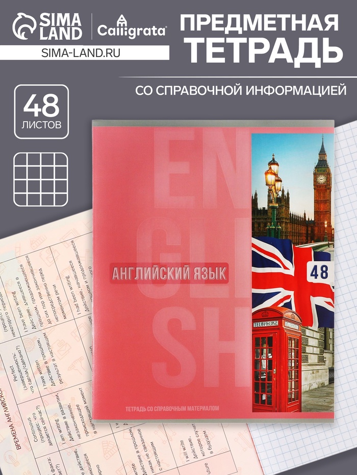 Тетрадь предметная 48 листов в клетку Calligrata «Полоса.Английский язык», обложка мелованный картон - Фото 1