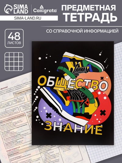 Предметная тетрадь по обществознанию Calligrata TOP «Кеды», 48 листов, в клетку, со справочным материалом, картонная обложка