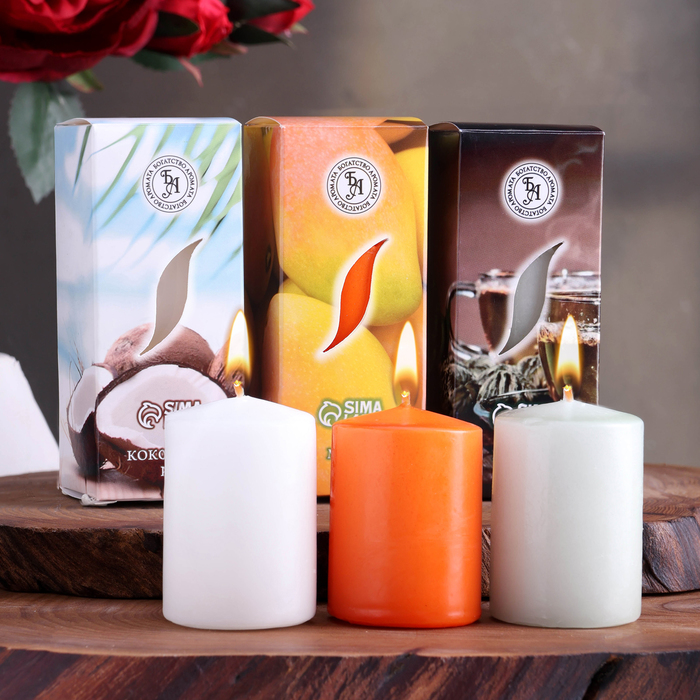 Набор свечей ароматических "Зеленый чай, Кокосовый рай, Манго", 4х6 см, 3 шт, в коробке - Фото 1