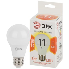 Лампа светодиодная Эра Standard «Груша», 11 Вт, E27, 880 Лм, 2700К, свечение тёплое белое
