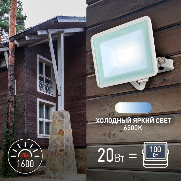 Прожектор светодиодный уличный Эра LPR-023-W-65K-020 20Вт, 6500K, 1600Лм, IP65, белый - фото 1906708631